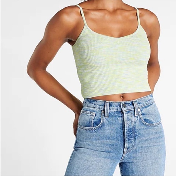 Express Body Contour Ribbed Sweetheart Cami Tank Top in Space Dye Green Small - Picture 3 of 17